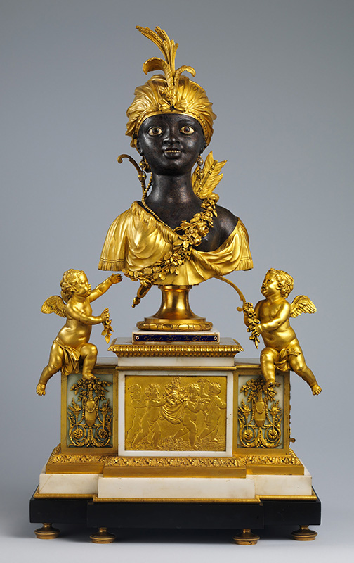 Figure 5. Baptiste-André Furet, Mantel clock with musical movement, c. 1784, Paris. Gilt and lacquered bronze and marble. The Metropolitan Museum of Art, New York, Gift of Samuel H. Kress Foundation, 1958, 58.75.127.