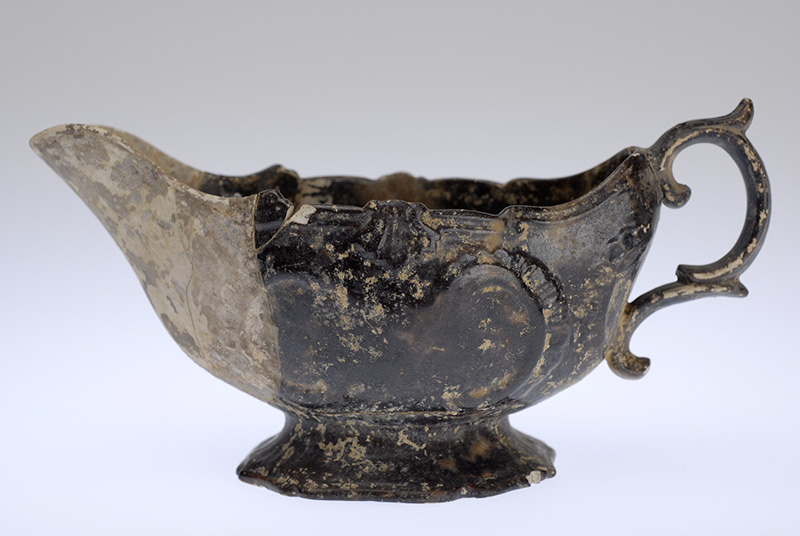 Figure 4. Bonnin and Morris, Sauceboat, 1771–73, Philadelphia, PA. Phospatic porcelain. National Park Service, Independence National Historical Park, INDE 137466.