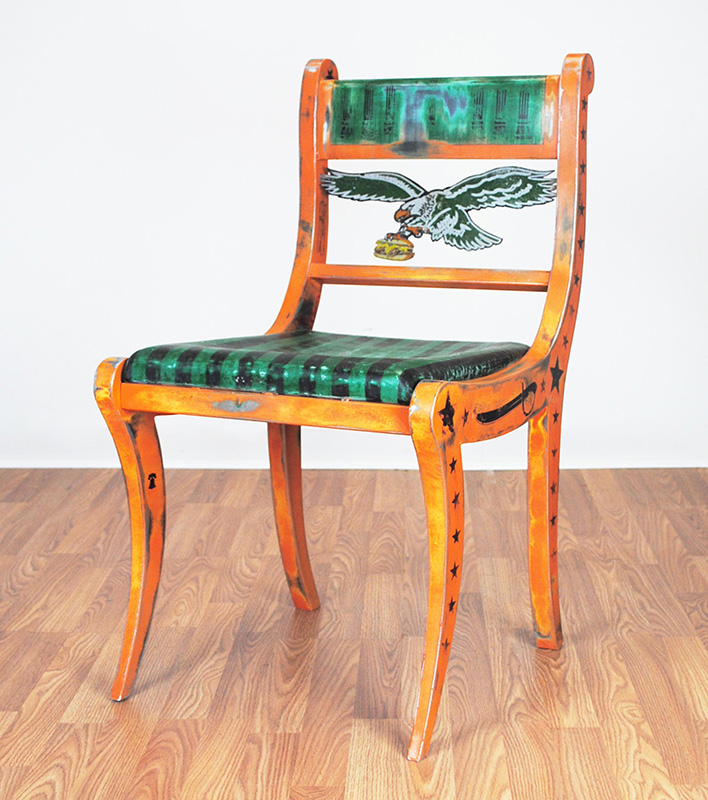 Figure 3. Sophie Glenn, ๐๐ฉ๐ช๐ญ๐ญ๐บ ๐๐ข๐ธ๐ฏ, 2026, Reading, PA. Painted steel, image transfers.