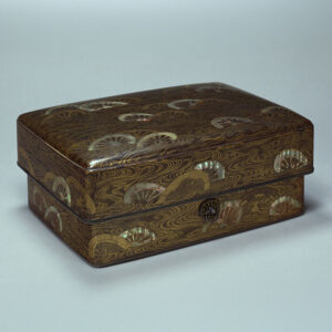 Taylor Chisato Stewart is studying Japanese lacquer replicas. Pictured: Ogawa Shōmin, Katawaguruma maki-e raden tebako (mozō) [Cosmetic box with carriage wheels in Water (copy)], 1877 (original: Heian period), Tokyo. Lacquer on wood. Tokyo National Museum, ColBase: Integrated Collections Database of the National Institutes for Cultural Heritage, Japan, H-3.