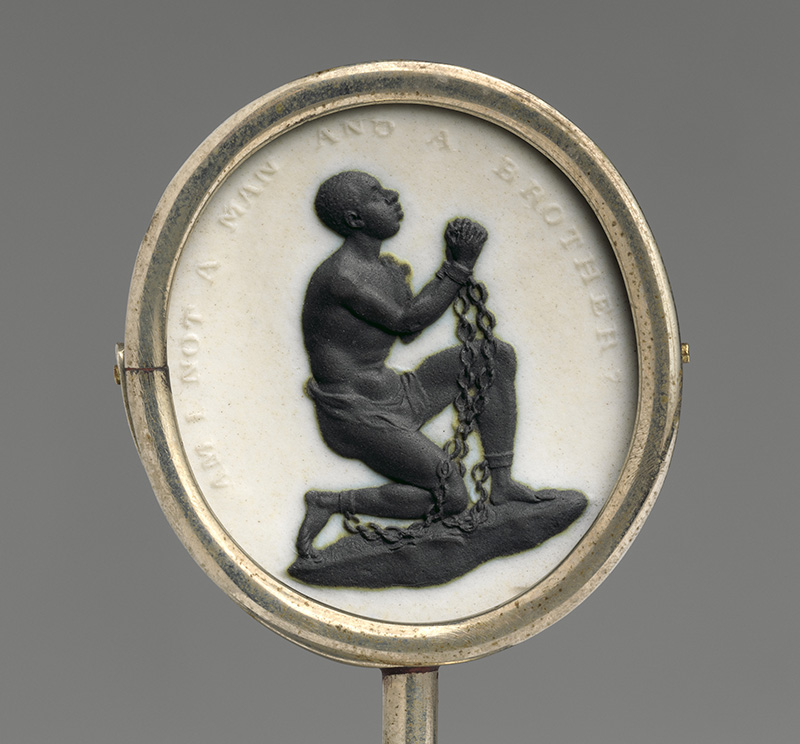 Figure 1. William Hackwood and Henry Webber for Josiah Wedgwood, Antislavery medallion, 1787, England. Jasperware. The Metropolitan Museum of Art, Gift of Frederick Rathbone, 1908.
