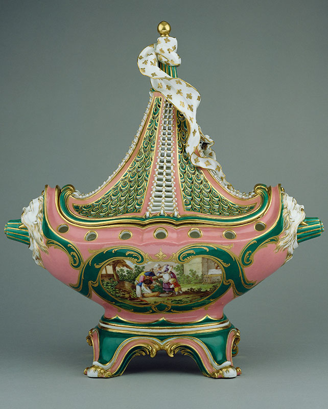 Alyse B. Muller is studying Sévres porcelain, such as this Lidded pot-pourri vase, c. 1760, France. Soft-paste porcelain, polychrome enamel decoration and gilding. The J. Paul Getty Museum, Los Angeles, 75.DE.11.
