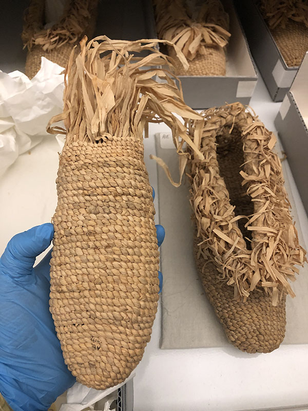 Unfinished cornhusk moccasin from the Indian Art Project Collection, Rochester Museum & Science Center.