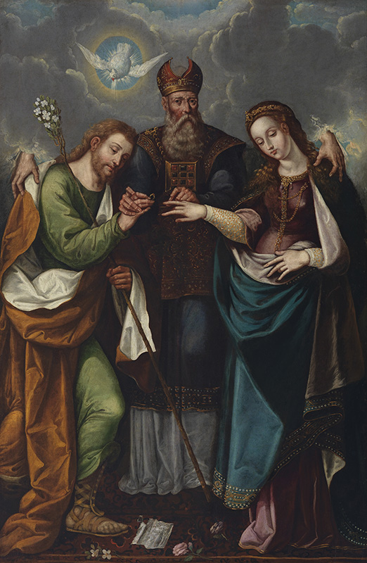 2. Pedro Ramírez el Mozo, The Marriage of the Virgin (Desposorios de la Virgen), 1668, Mexico. Oil on canvas on panel. Los Angeles County Museum of Art, Purchased with funds provided by the Bernard and Edith Lewin Collection of Mexican Art Deaccession Fund, M.2010.97. Photo © Museum Associates/LACMA.