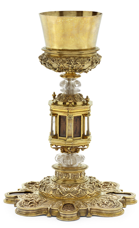 Figure 4. Chalice (Cáliz), 1575–78, Mexico. Silver gilt, rock crystal, wood, and feathers. Los Angeles County Museum of Art, Gift of William Randolph Hearst, 48.24.20. Photo © Museum Associates/LACMA.