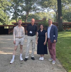 Matthew Thurlow with Kevin Adkisson, Greg Wittkopp, and Nina Blomfield at Frank Lloyd Wright’s Smith House during the Summer 2023 Sojourn to Detroit and Cranbrook.