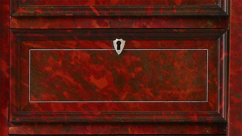 Figure 1. Cabinet (detail), 1655–60, Antwerp. Oak veneered with tortoiseshell and ivory, silver mounts. Rijksmuseum, BK-NM-5669.