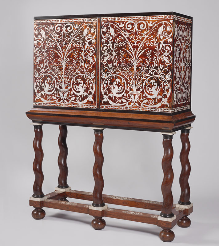Figure 3. Willem de Rots, Cabinet of Amalia van Solms, 1652–57, The Hague. Oak cabinet with tortoiseshell and ivory marquetry on a rosewood stand with inlaid ivory. Rijksmuseum, BK-2005-19.
