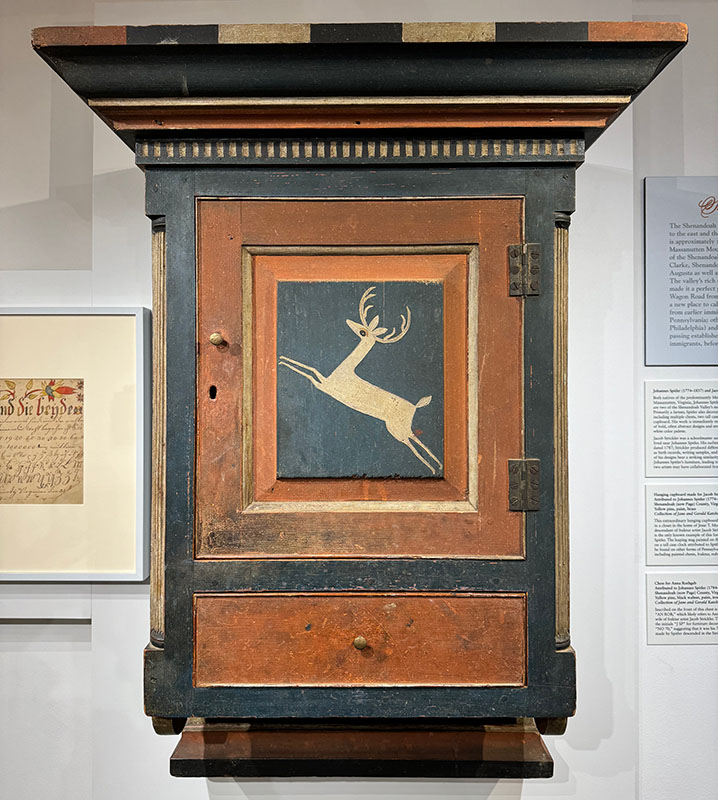 Attributed to Johannes Spitler, Hanging cupboard, c. 1800, Shenandoah (now Page) County, VA. Historic Trappe, Collection of Jane and Gerald Katcher.