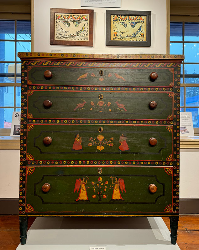 Chest of drawers, 1829, Mahantongo Valley, Northumberland and Schuylkill counties, PA. Yellow pine, tulip poplar, paint, brass. Collection of the Knorr Family.