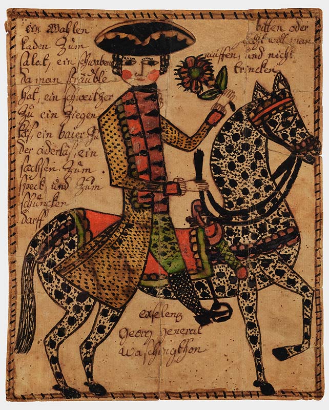 Figure 3. Attributed to the Sussel-Washington Artist, Exselenc Georg General Waschingdon, c. 1780, probably Lancaster County, PA. Watercolor and ink on laid paper. Independence National Historical Park, INDE 2768. Photo by Michael E. Myers.