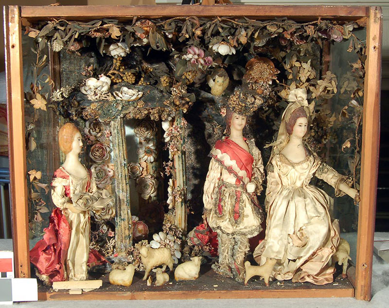 Wax and shell tableau depicting a scene from The Illiad, given to Martha Washington by Samuel Fraunces, 1785. Photo courtesy of Tudor Place.