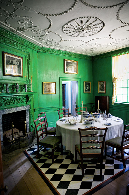 Figure 3. Dining Room at Mount Vernon, Mount Vernon, VA. The carved, raised plaster ceiling was created and installed in 1775 by a craftsman nicknamed the “stucco man.” Courtesy of The Mount Vernon Ladies’ Association.