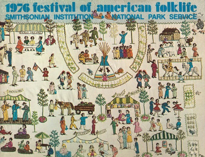 Figure 3. Program Cover for the 1976 Smithsonian Festival of American Folklife Featuring embroidery by Ethel Wright Mohamed, 1976. Courtesy of the Ralph Rinzler Folklife Archives and Collections, Center for Folklife and Cultural Heritage, Smithsonian Institution.