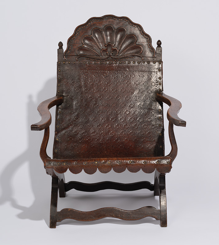 Figure 3. Butaca, 1740–80, Campeche, Mexico. Mahogany, leather. Winterthur Museum, Museum purchase with funds drawn from the Centenary Fund, 2022.0006. Image courtesy Winterthur Museum, Garden & Library.