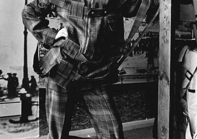 Vivienne Westwood in Seditionaries, the shop she ran with Malcolm McLaren in the 1970s. The tartan bondage jacket she is wearing typifies her radical punk design language, which she also used to style the Sex Pistols. Photo Robin Laurance.