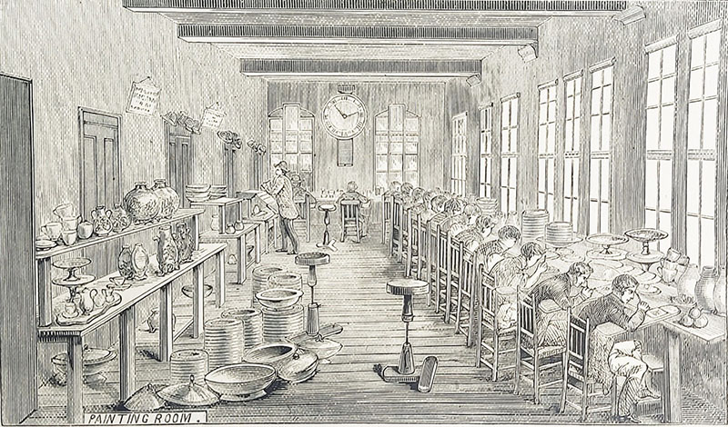 Figure 3. The Flight Barr & Barr Painting Room, c. 1810, from A Century of Potting in the City of Worcester by R W Binns.