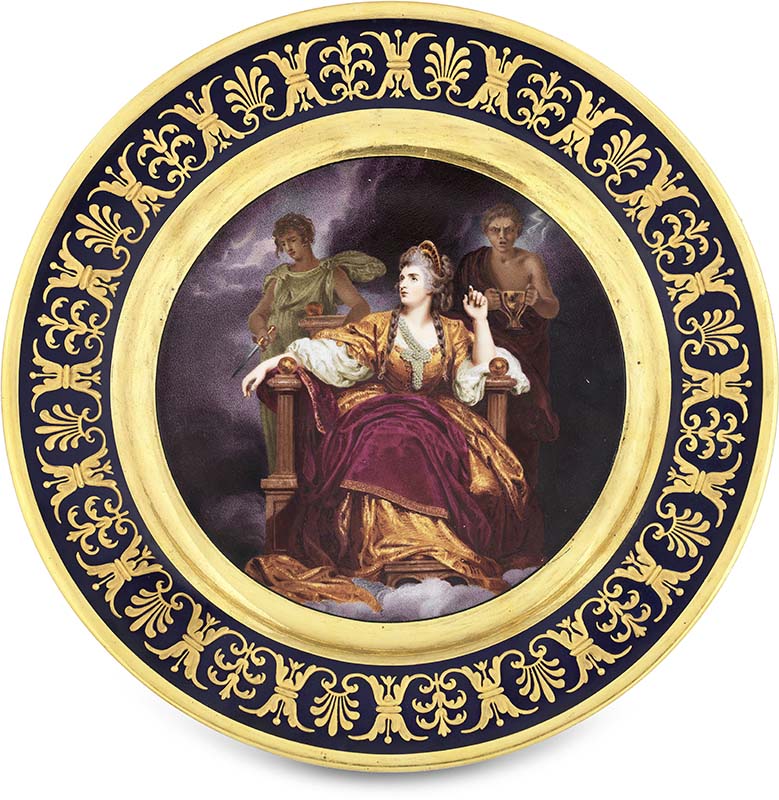 Figure 5. Flight & Barr, Plate with a portrait of Sarah Siddons in the role of The Tragic Muse painted after Sir Joshua Reynolds, c. 1814. Bonhams.